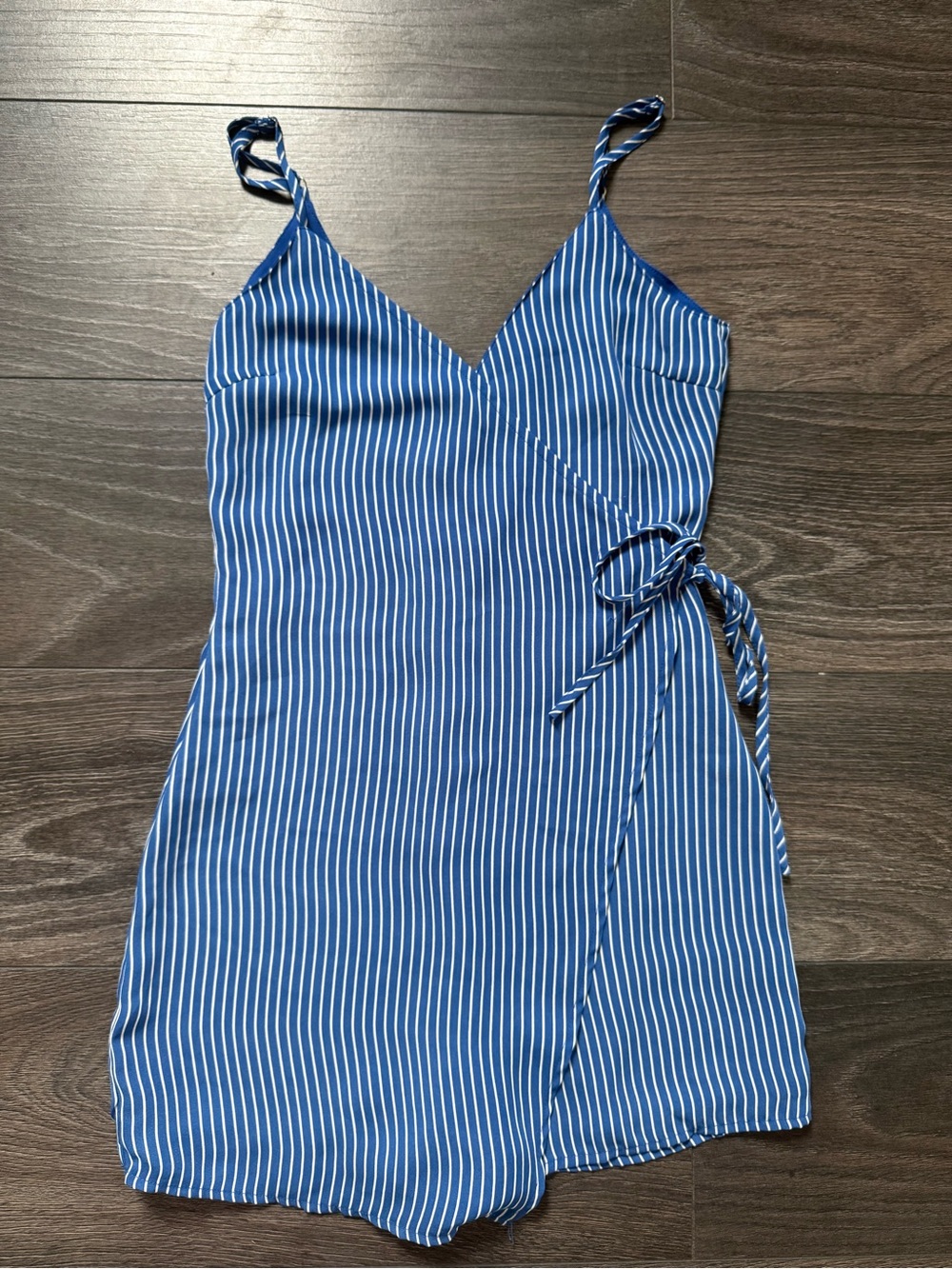 Wild Honey Blue and White Striped Wrap Romper